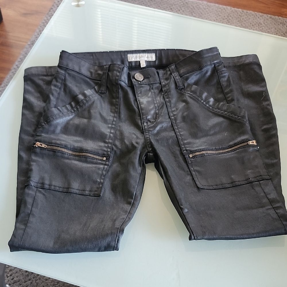 Joie Caviar Coated Black Ankle Zip   Cargo Denim Streetwear Bikercore Size 27